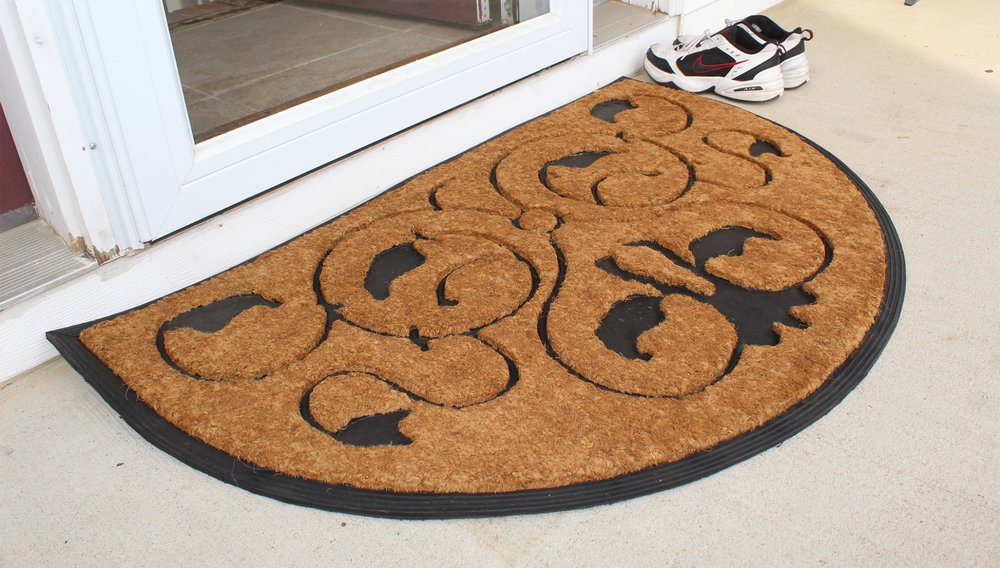 30" X 48" Beige and Black Rubber and Coir Outdoor Semi Circle Door Mat