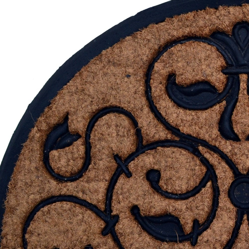 30" X 48" Beige and Black Rubber and Coir Outdoor Semi Circle Door Mat
