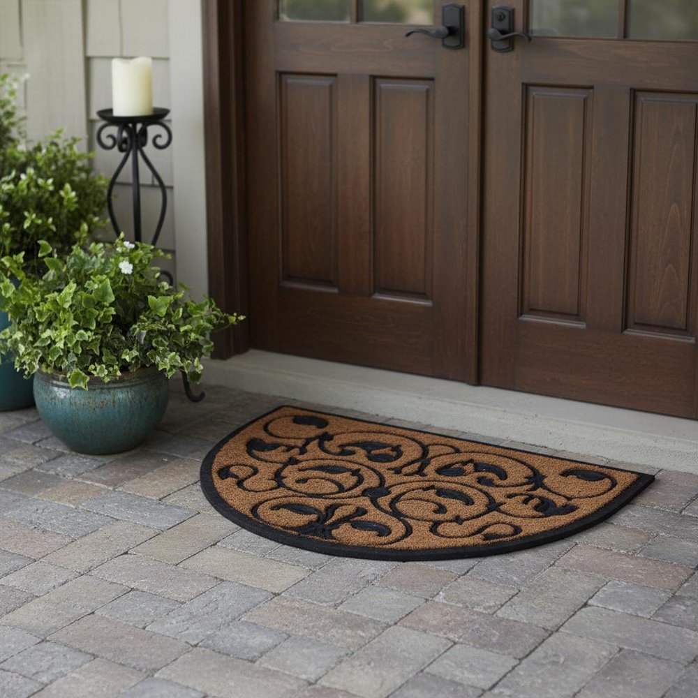 30" X 48" Beige and Black Rubber and Coir Outdoor Semi Circle Door Mat — view 8