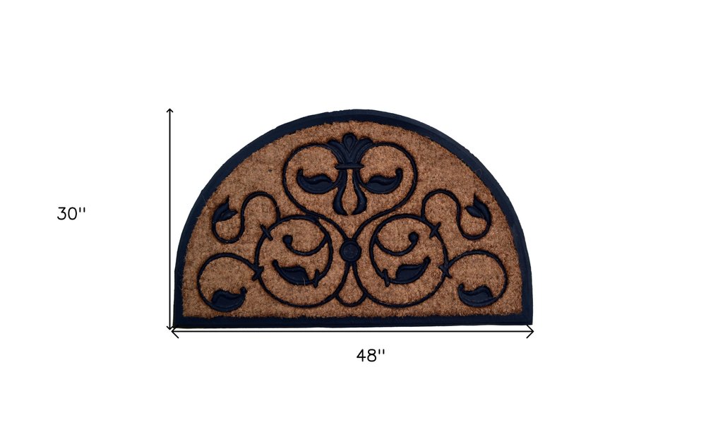 30" X 48" Beige and Black Rubber and Coir Outdoor Semi Circle Door Mat — view 7