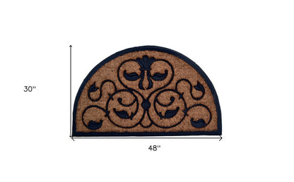 30" X 48" Beige and Black Rubber and Coir Outdoor Semi Circle Door Mat