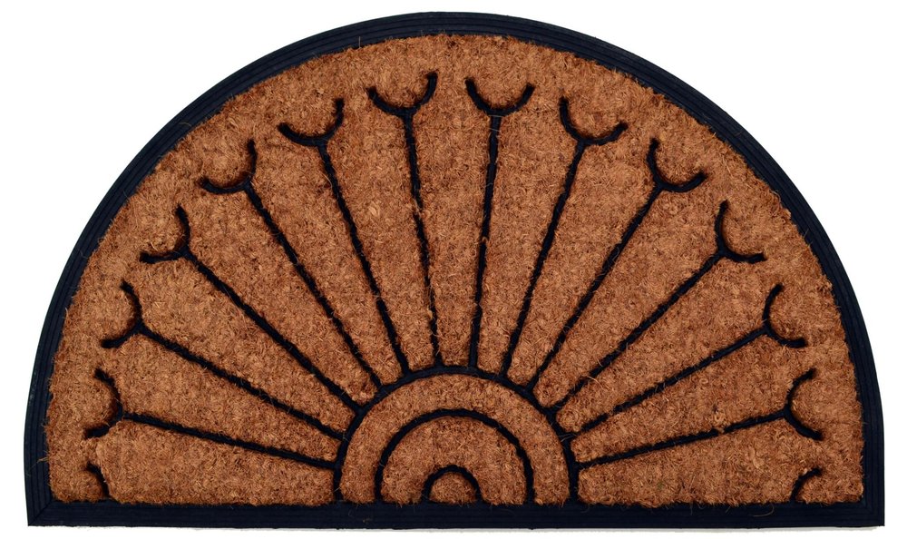 18" X 30" Beige and Black Rubber and Coir Outdoor Semi Circle Door Mat HomeRoots