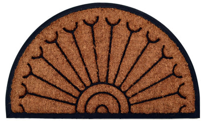 18" X 30" Beige and Black Rubber and Coir Outdoor Semi Circle Door Mat HomeRoots