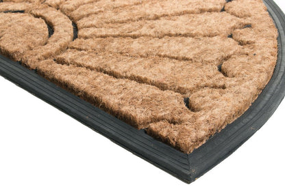 18" X 30" Beige and Black Rubber and Coir Outdoor Semi Circle Door Mat HomeRoots