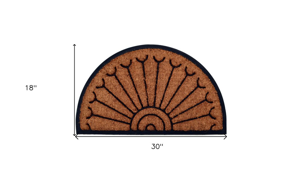 18" X 30" Beige and Black Rubber and Coir Outdoor Semi Circle Door Mat HomeRoots