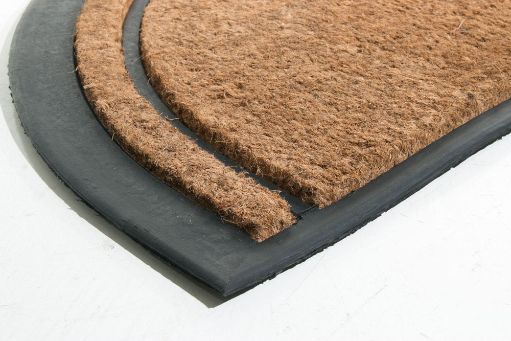 20" X 32" Beige and Black Rubber and Coir Outdoor Semi Circle Door Mat — view 2