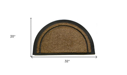 20" X 32" Beige and Black Rubber and Coir Outdoor Semi Circle Door Mat