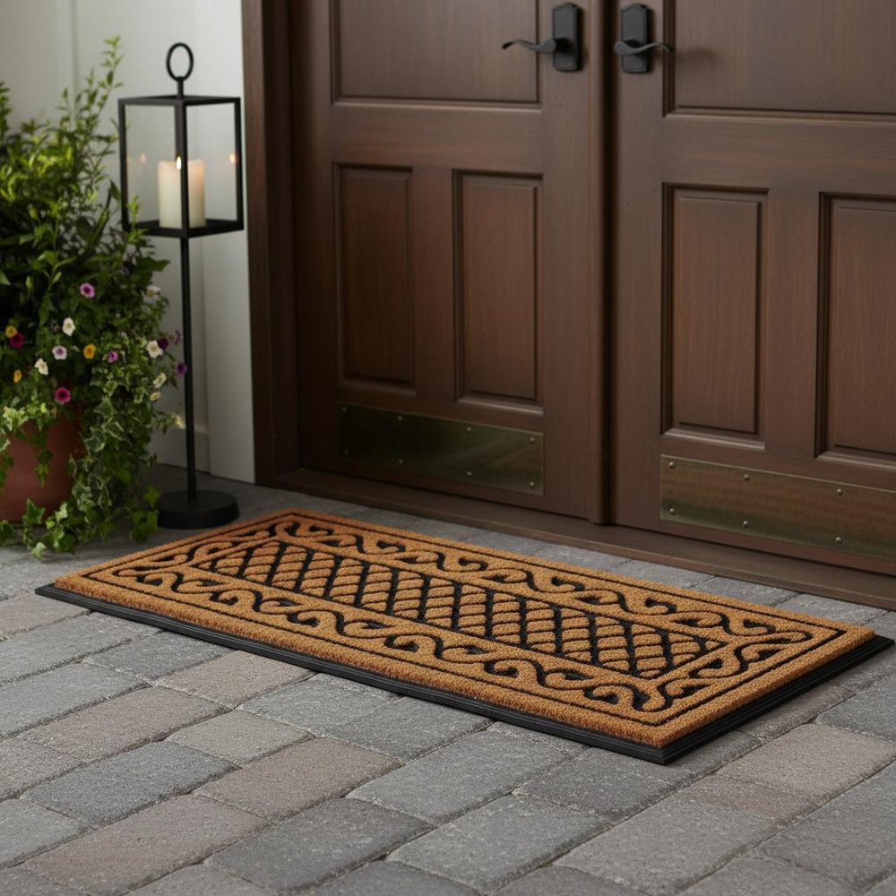 18" X 47" Beige and Black Rubber and Coir Outdoor Door Mat — view 5
