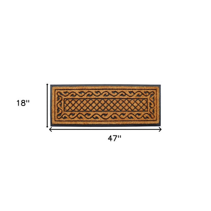 18" X 47" Beige and Black Rubber and Coir Outdoor Door Mat