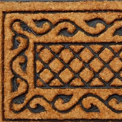 18" X 47" Beige and Black Rubber and Coir Outdoor Door Mat