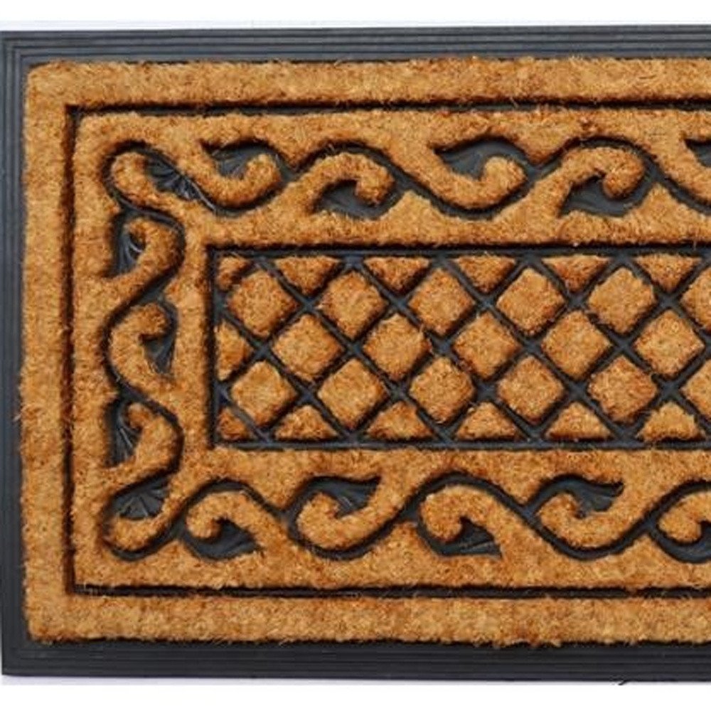 18" X 47" Beige and Black Rubber and Coir Outdoor Door Mat — view 4
