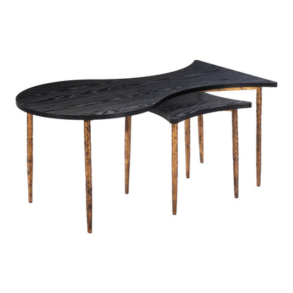 Set of Two Black and Bronze Wood and Steel Free Form Coffee And End Table HomeRoots