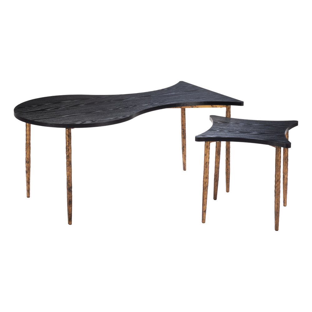 Set of Two Black and Bronze Wood and Steel Free Form Coffee And End Table HomeRoots