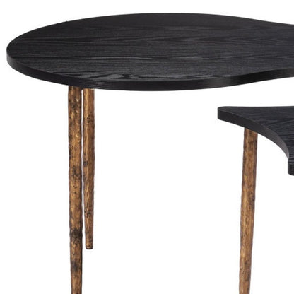 Set of Two Black and Bronze Wood and Steel Free Form Coffee And End Table HomeRoots