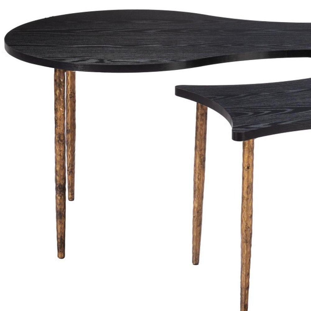 Set of Two Black and Bronze Wood and Steel Free Form Coffee And End Table HomeRoots