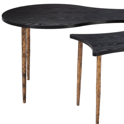 Set of Two Black and Bronze Wood and Steel Free Form Coffee And End Table HomeRoots
