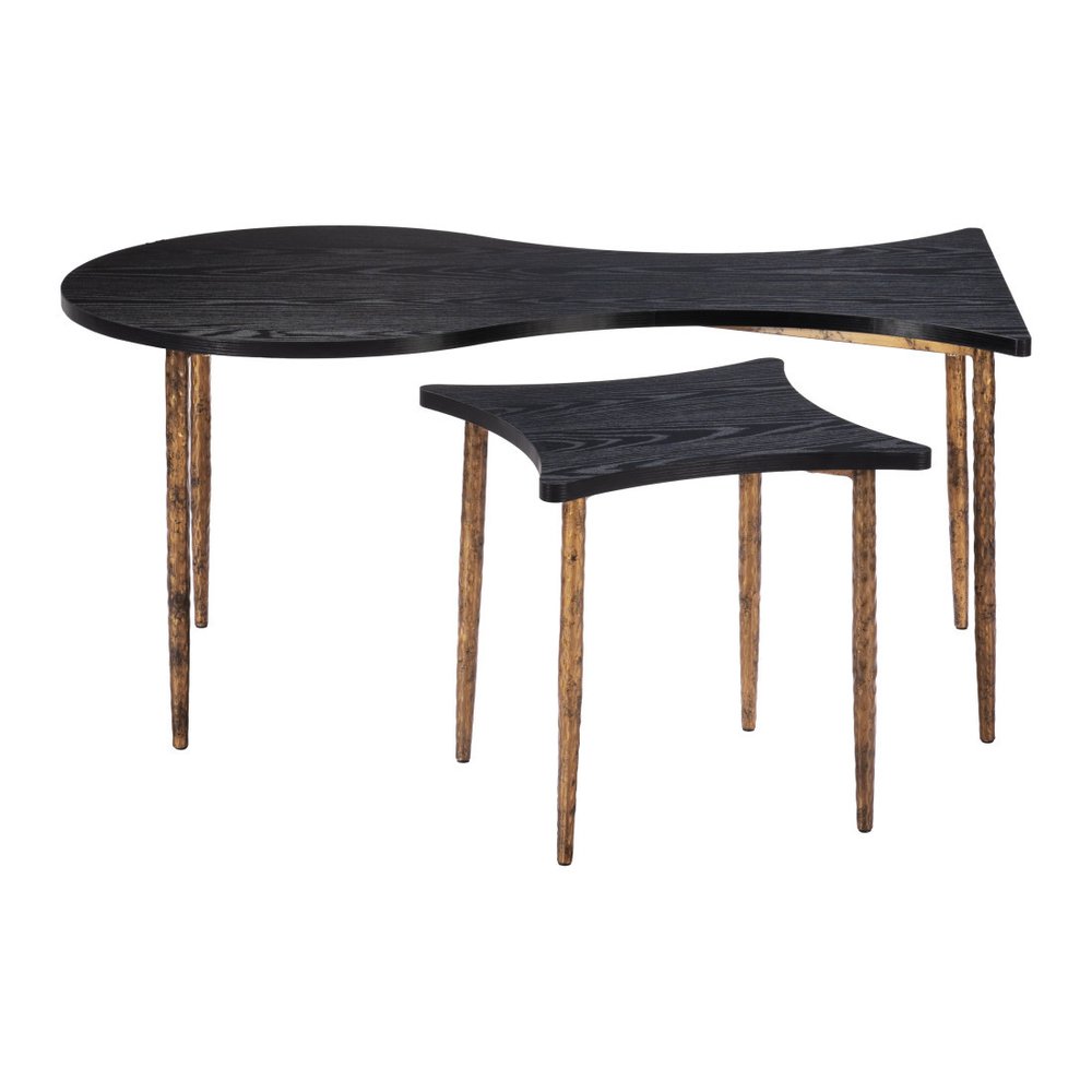 Set of Two Black and Bronze Wood and Steel Free Form Coffee And End Table HomeRoots