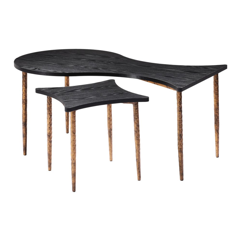 Set of Two Black and Bronze Wood and Steel Free Form Coffee And End Table HomeRoots