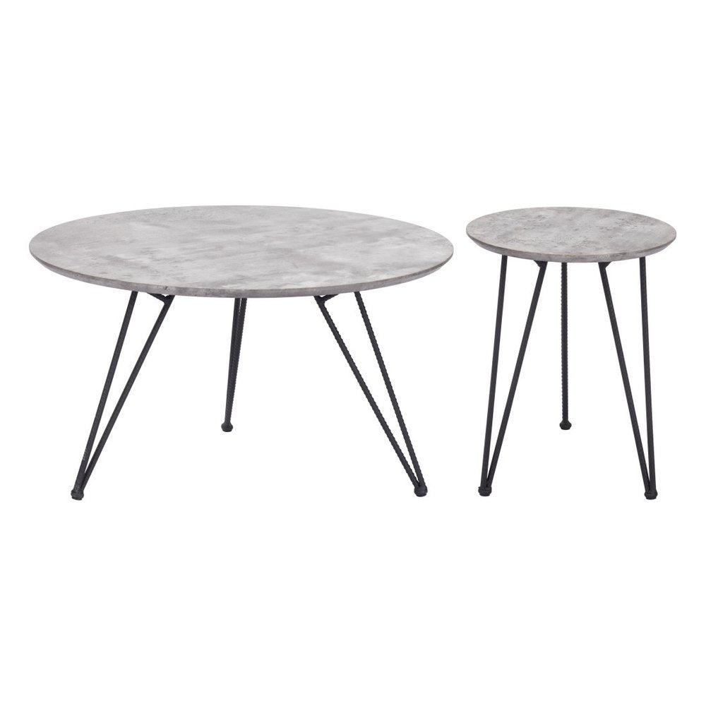 Set of Two Gray and Black Wood and Steel Round Nested Coffee Tables — view 5