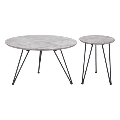 Set of Two Gray and Black Wood and Steel Round Nested Coffee Tables HomeRoots