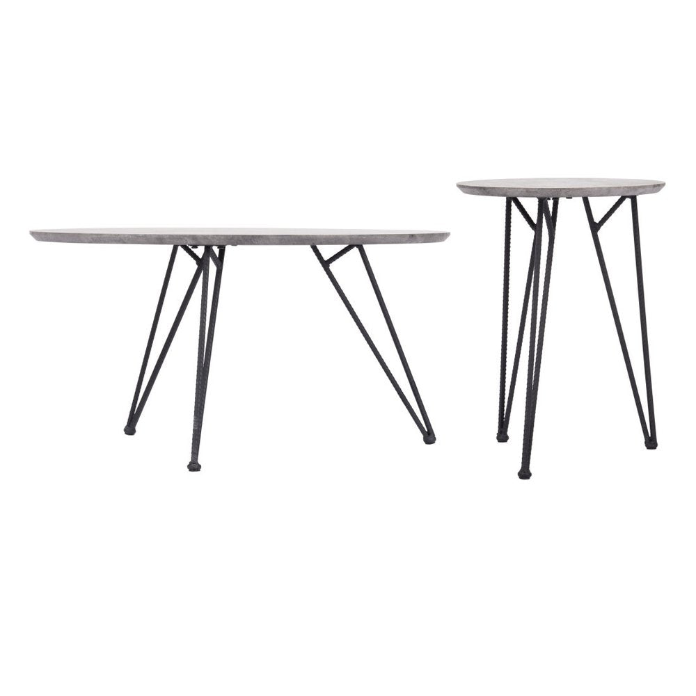 Set of Two Gray and Black Wood and Steel Round Nested Coffee Tables — view 7
