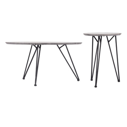 Set of Two Gray and Black Wood and Steel Round Nested Coffee Tables HomeRoots