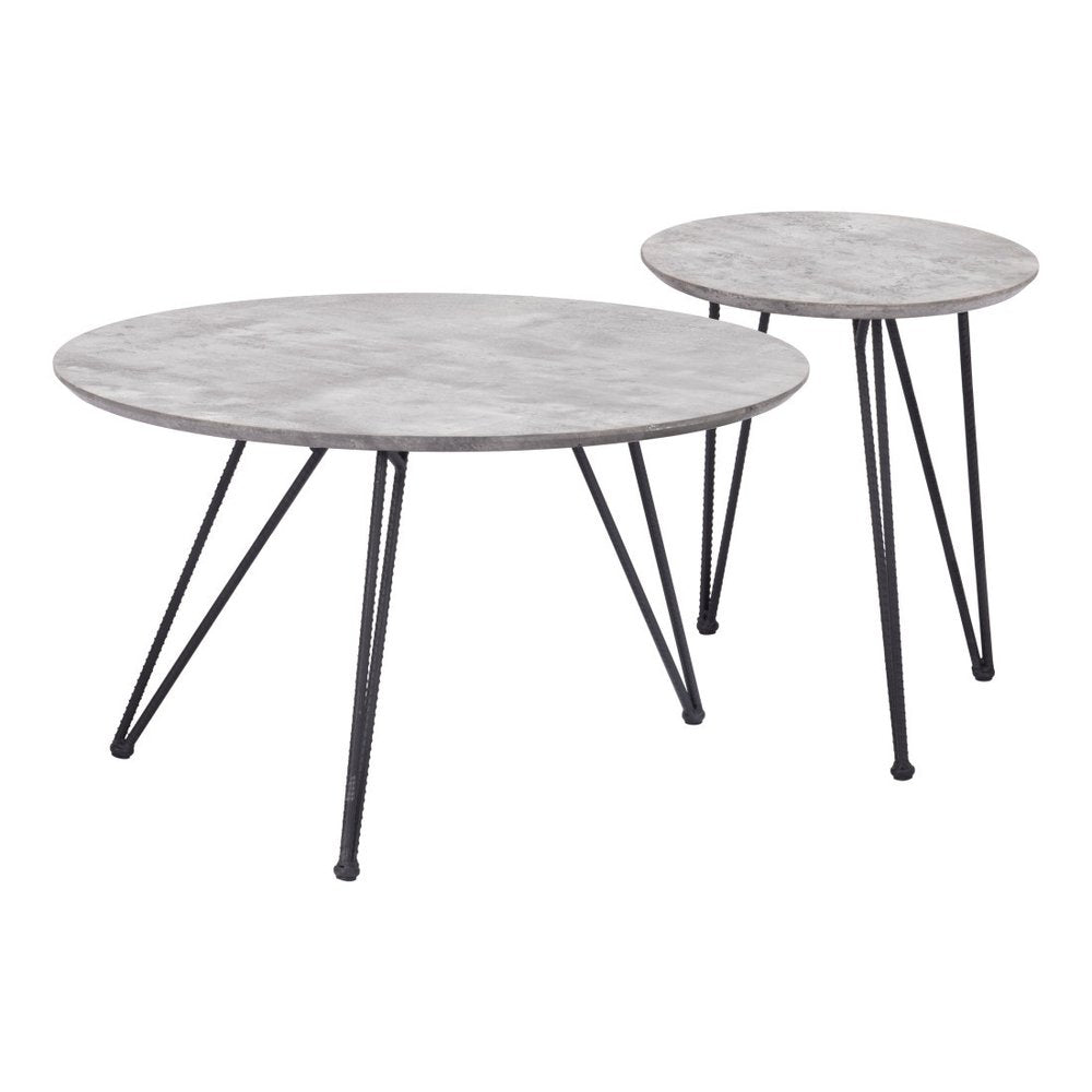 Set of Two Gray and Black Wood and Steel Round Nested Coffee Tables — view 6