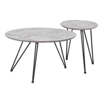 Set of Two Gray and Black Wood and Steel Round Nested Coffee Tables HomeRoots