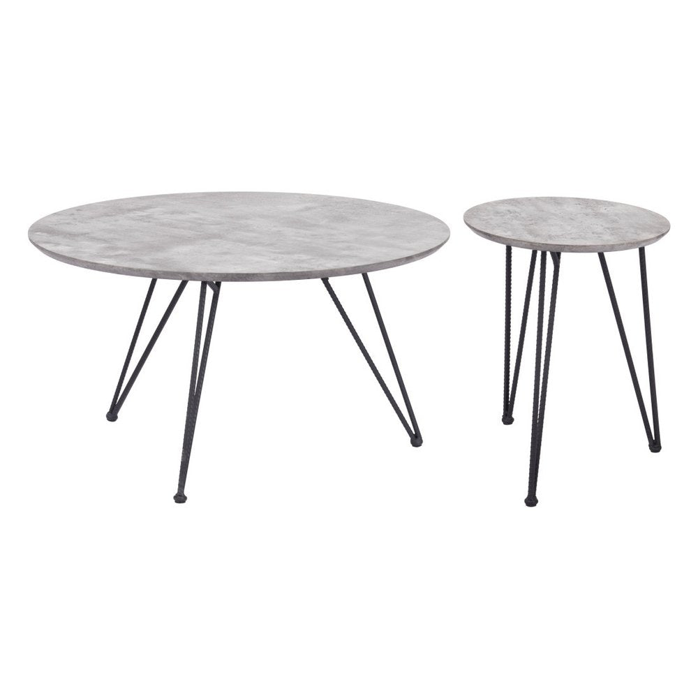 Set of Two Gray and Black Wood and Steel Round Nested Coffee Tables — view 3