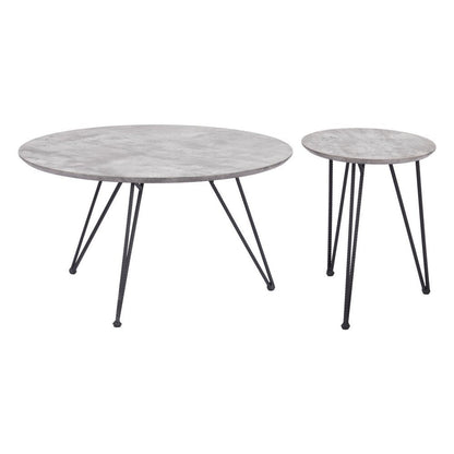 Set of Two Gray and Black Wood and Steel Round Nested Coffee Tables HomeRoots