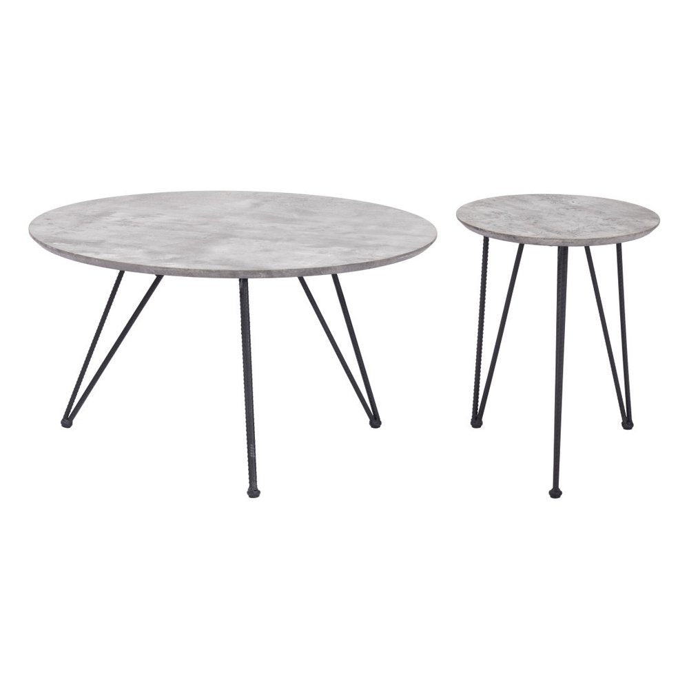 Set of Two Gray and Black Wood and Steel Round Nested Coffee Tables — view 4