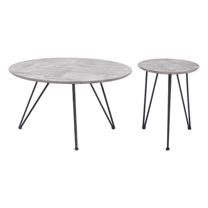 Set of Two Gray and Black Wood and Steel Round Nested Coffee Tables HomeRoots