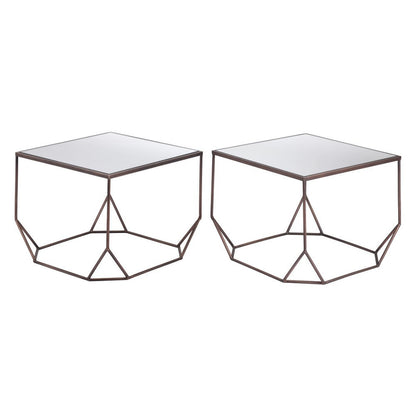 Set of Two Silver and Bronze Mirrored Glass and Steel Square Abstract Bunching Coffee Tables HomeRoots