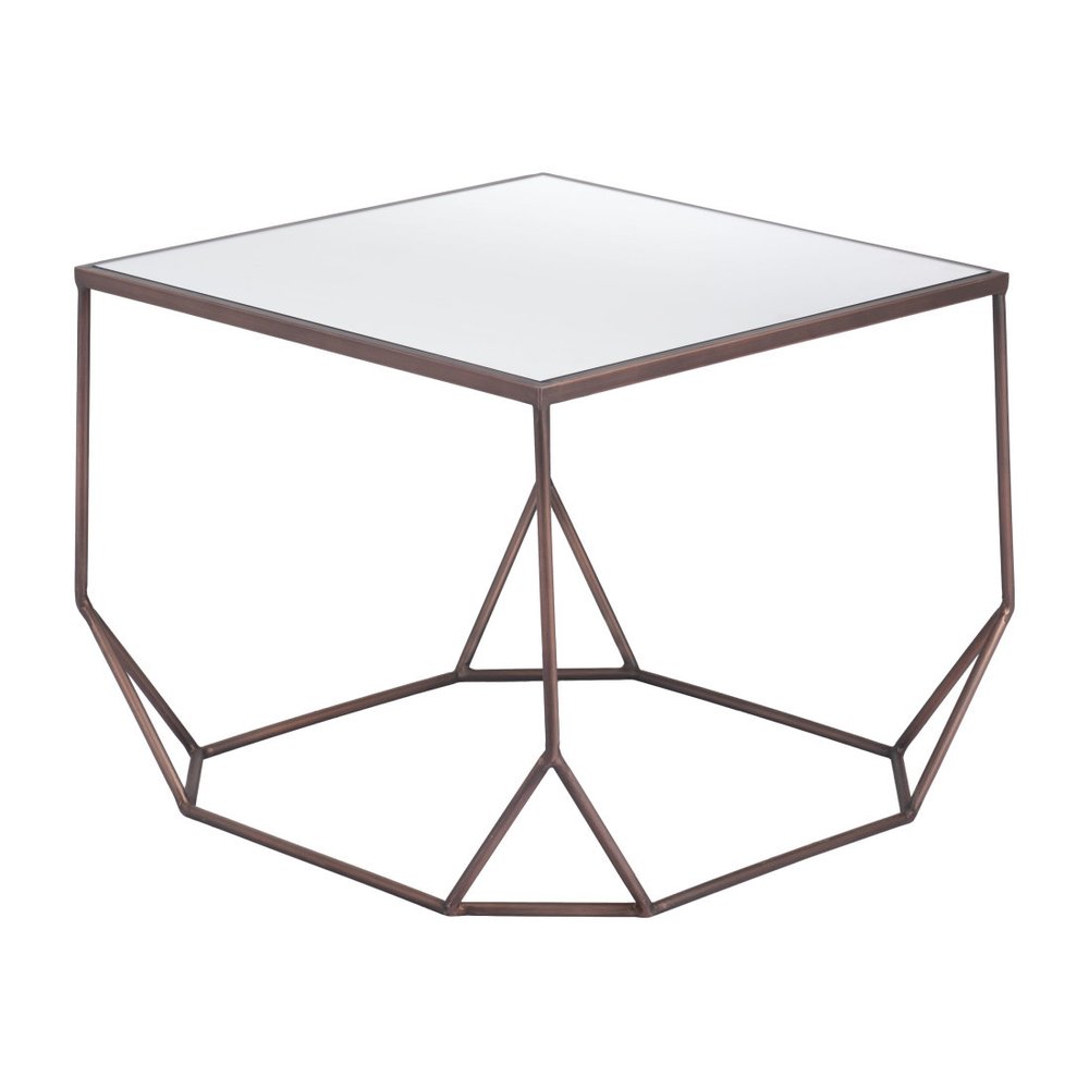 Set of Two Silver and Bronze Mirrored Glass and Steel Square Abstract Bunching Coffee Tables HomeRoots