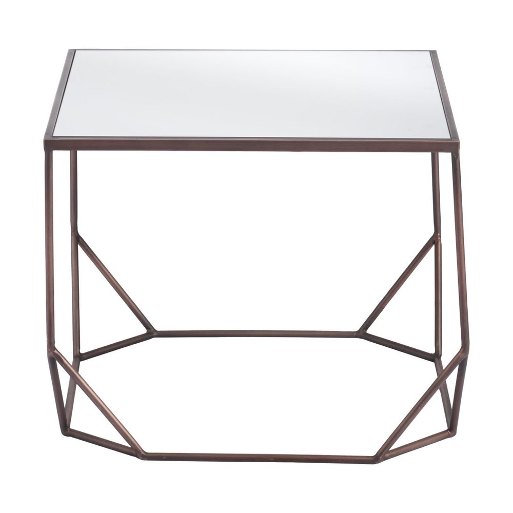 Set of Two Silver and Bronze Mirrored Glass and Steel Square Abstract Bunching Coffee Tables — view 2