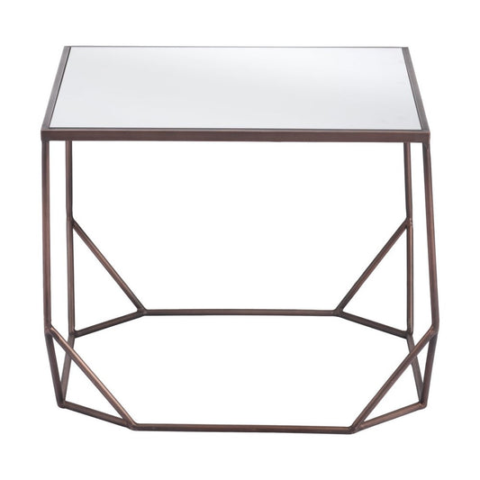 Set of Two Silver and Bronze Mirrored Glass and Steel Square Abstract Bunching Coffee Tables