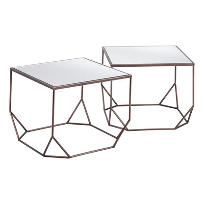 Set of Two Silver and Bronze Mirrored Glass and Steel Square Abstract Bunching Coffee Tables HomeRoots