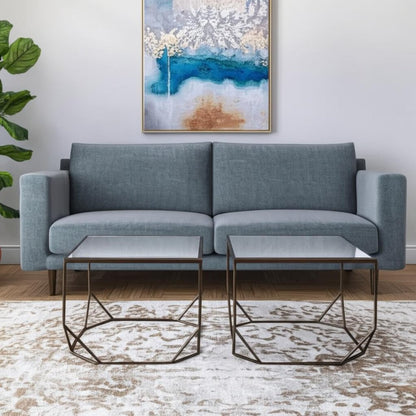 Set of Two Silver and Bronze Mirrored Glass and Steel Square Abstract Bunching Coffee Tables HomeRoots