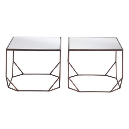 Set of Two Silver and Bronze Mirrored Glass and Steel Square Abstract Bunching Coffee Tables HomeRoots