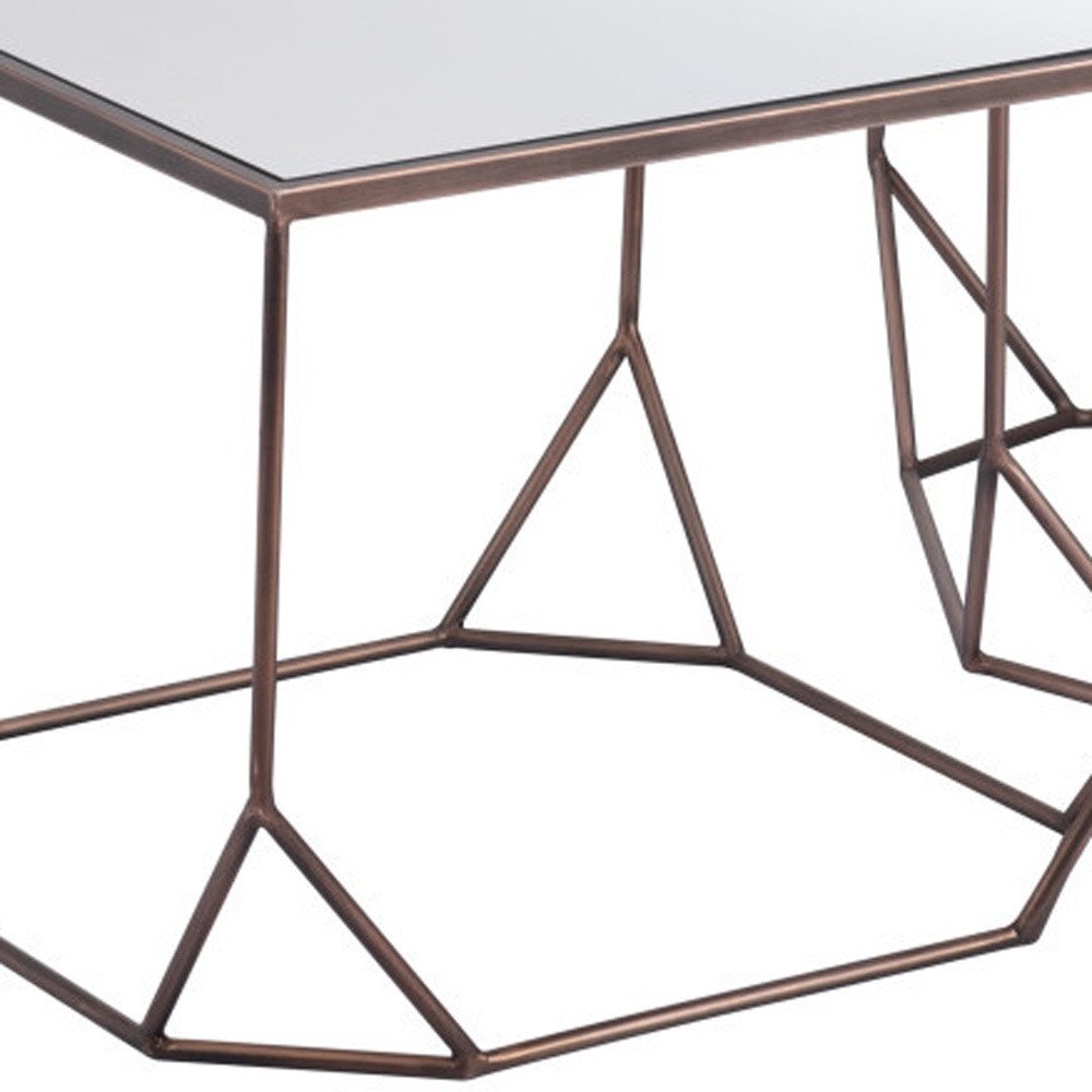 Set of Two Silver and Bronze Mirrored Glass and Steel Square Abstract Bunching Coffee Tables HomeRoots