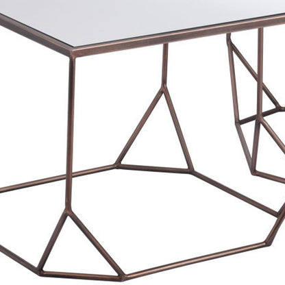 Set of Two Silver and Bronze Mirrored Glass and Steel Square Abstract Bunching Coffee Tables HomeRoots