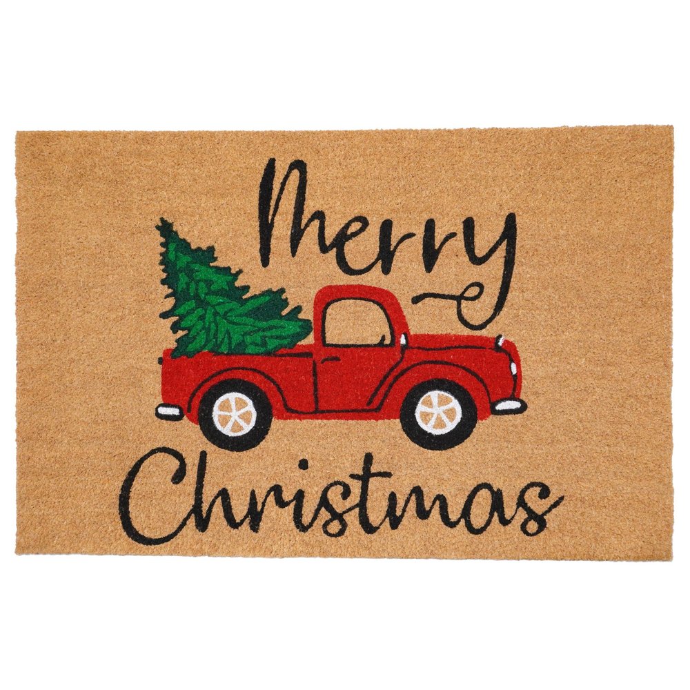 24" X 36" Brown Red And Green Christmas Merry Christmas Outdoor Coir Door Mat — view 1