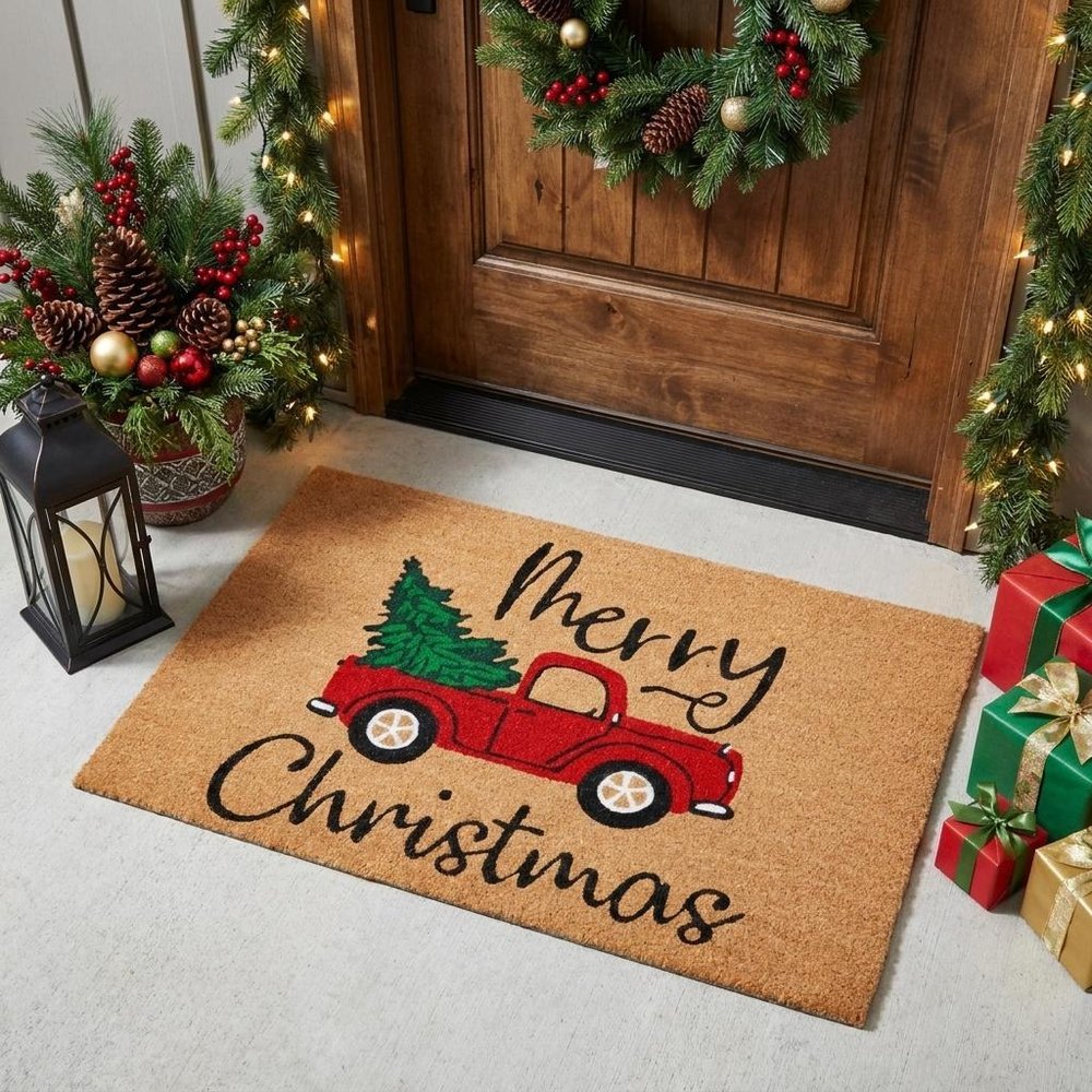 24" X 36" Brown Red And Green Christmas Merry Christmas Outdoor Coir Door Mat — view 7