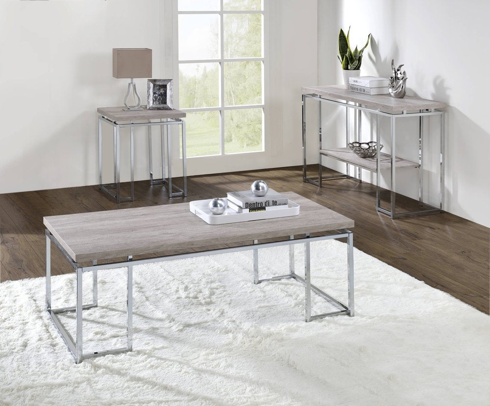 47" Oak and Silver Wood And Metal Frame Coffee Table HomeRoots