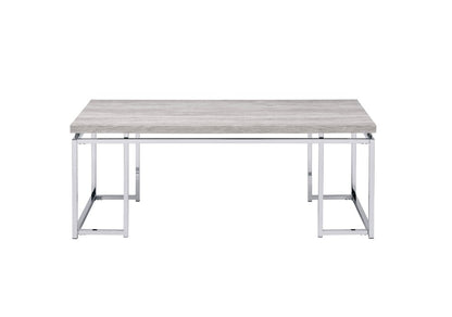 47" Oak and Silver Wood And Metal Frame Coffee Table