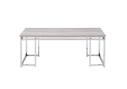 47" Oak and Silver Wood And Metal Frame Coffee Table HomeRoots