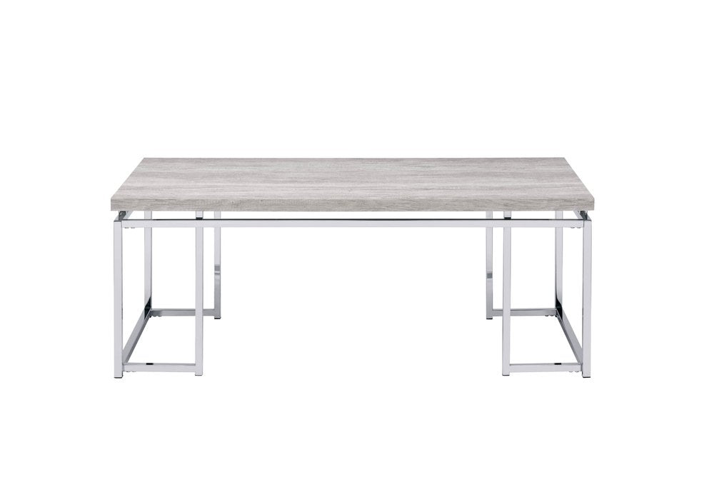 47" Oak and Silver Wood And Metal Frame Coffee Table HomeRoots