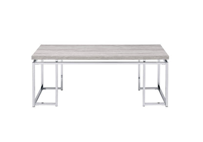 47" Oak and Silver Wood And Metal Frame Coffee Table HomeRoots