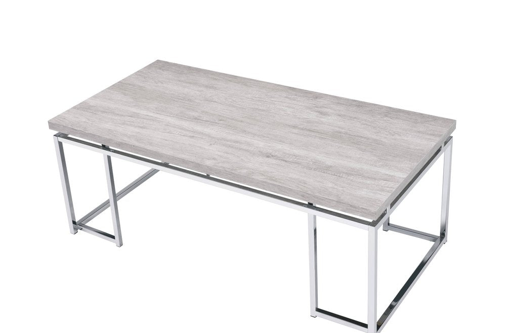 47" Oak and Silver Wood And Metal Frame Coffee Table HomeRoots