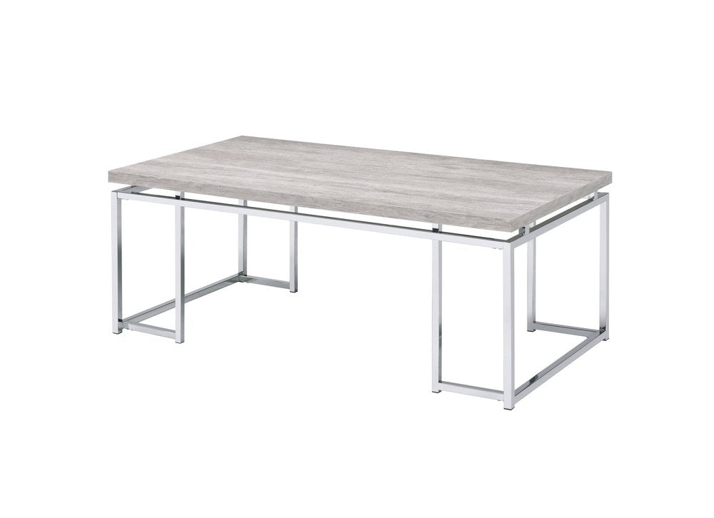 47" Oak and Silver Wood And Metal Frame Coffee Table HomeRoots